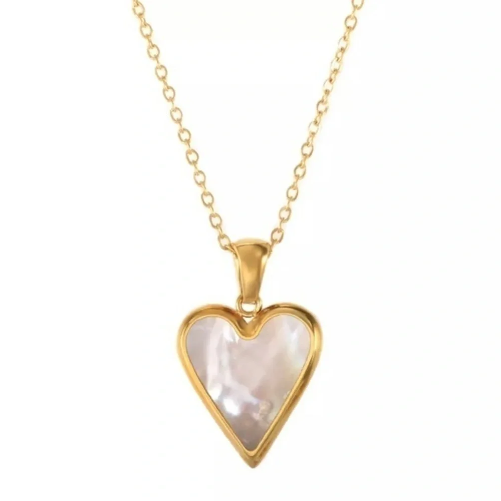 Stainless Steel Mother of Pearl Heart Pendant Necklace